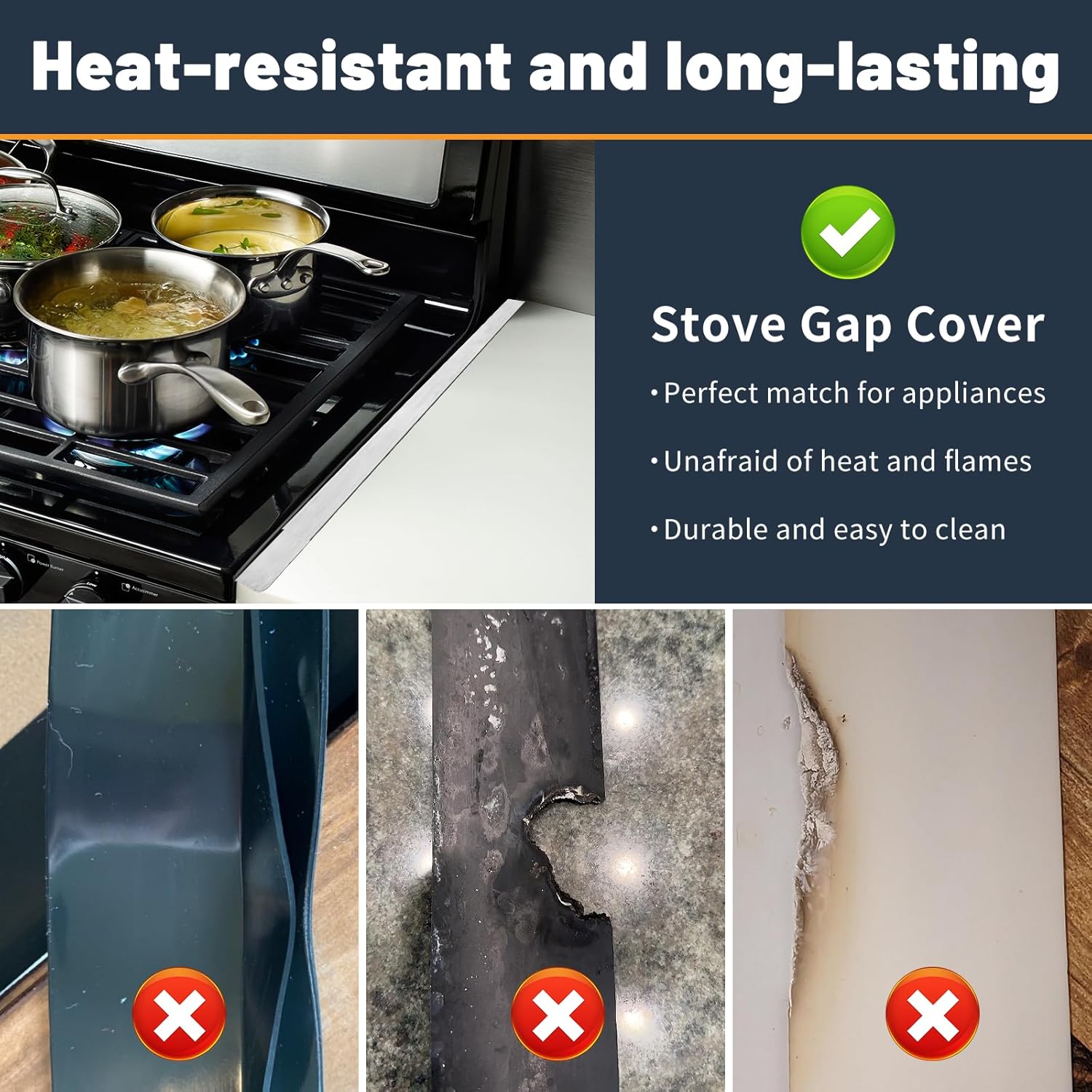 Stove Gap Filler, Stove Gap Covers Stainless Steel, Adjustable 13.8-27.5 in(2 Pack), Heat Resistant, Gas Stove Side Gap Protector, Silver